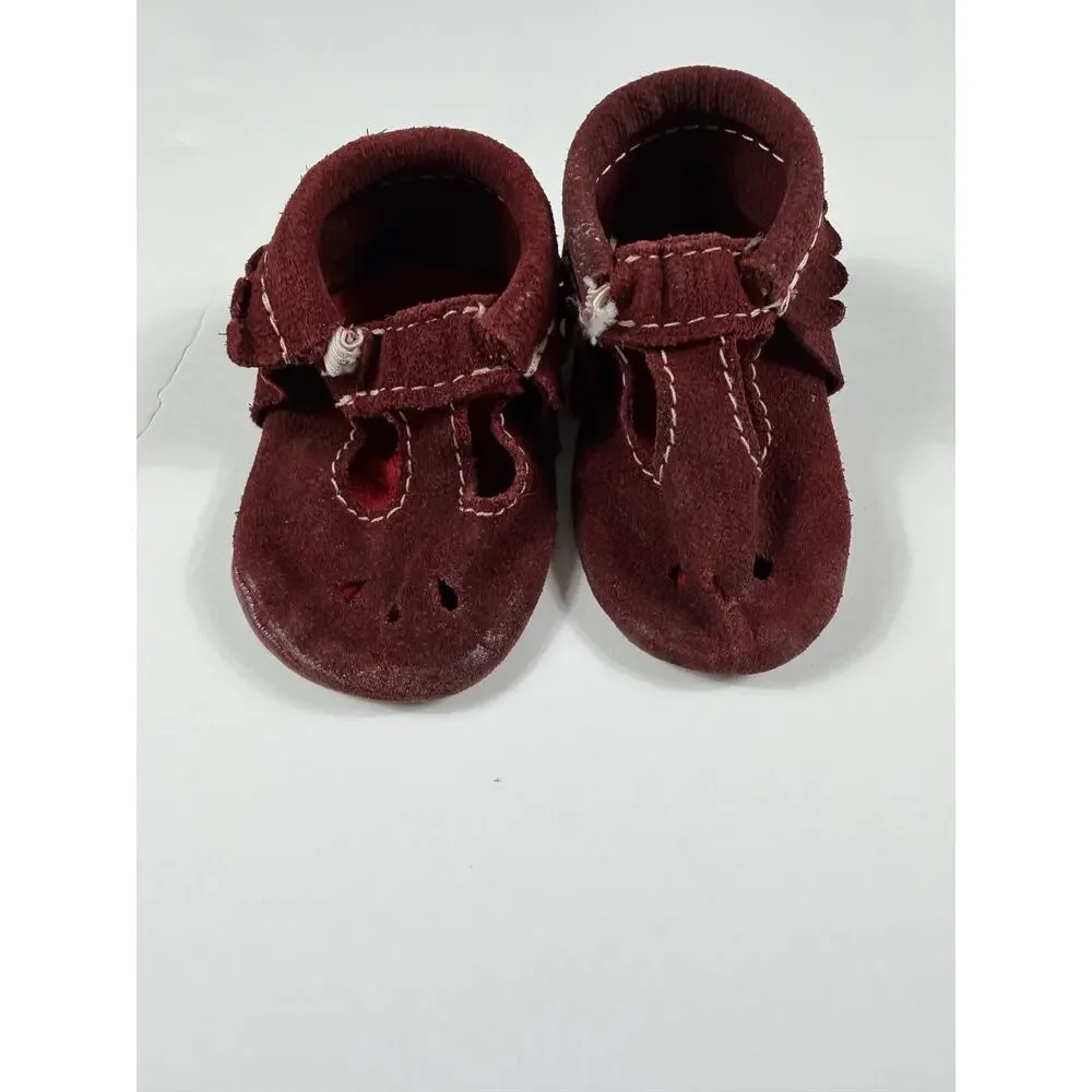 Freshly Picked Oxblood Leather T-Strap Soft Sole Baby Shoes Moccasins Size 2